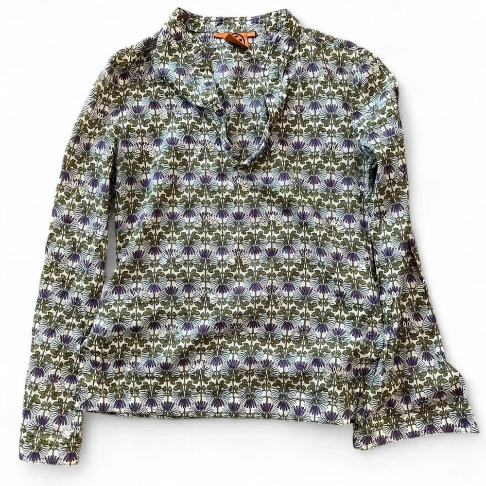Tory Burch Cotton Purple Green & Silver‎ Tunic With Silver Sequins Size 2